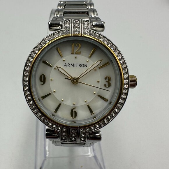 3/$30 Armitron Watch Women Silver Tone Bracelet Crystal Accents White Dial - Picture 1 of 13